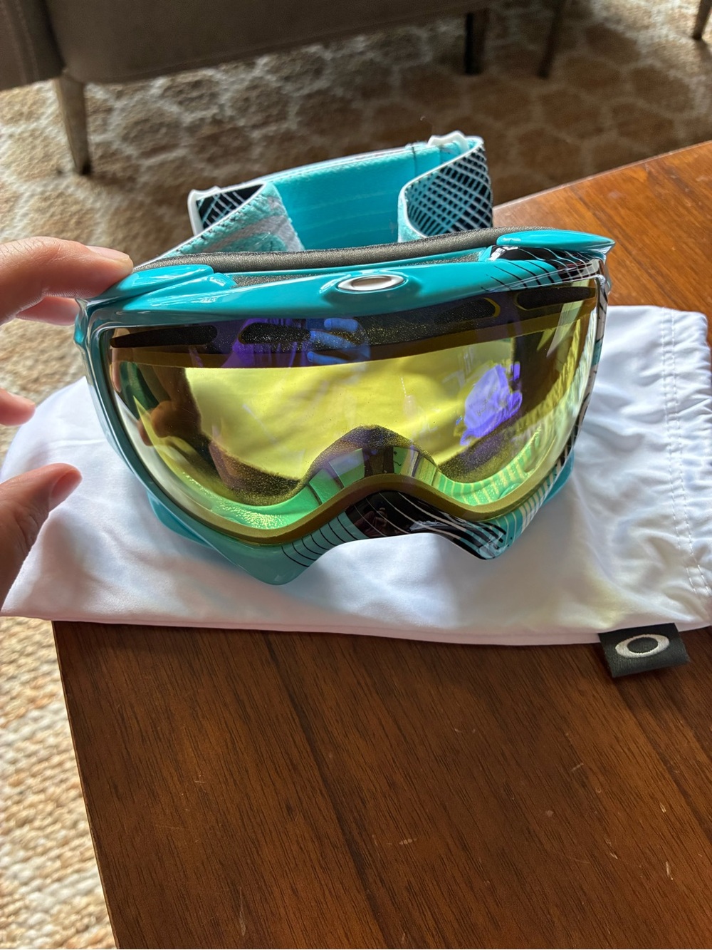 Oakley Teal Snow Goggles with Yellow Mirrored Lens